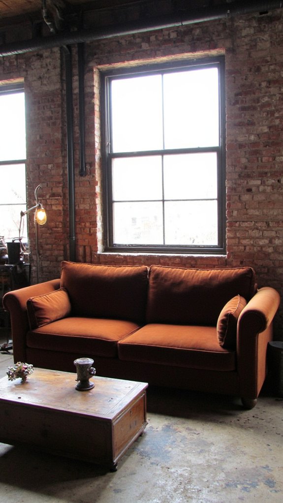cognac velvet sofa contrast