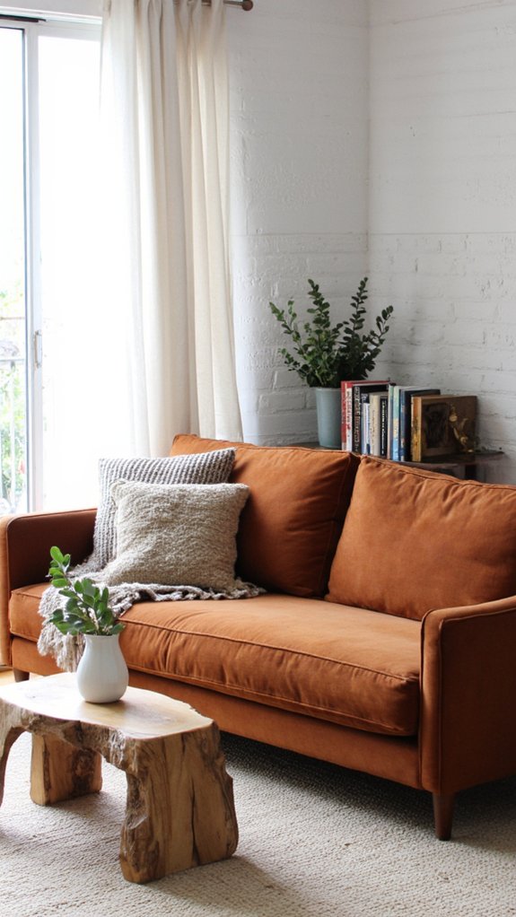 cognac velvet sofa elegance