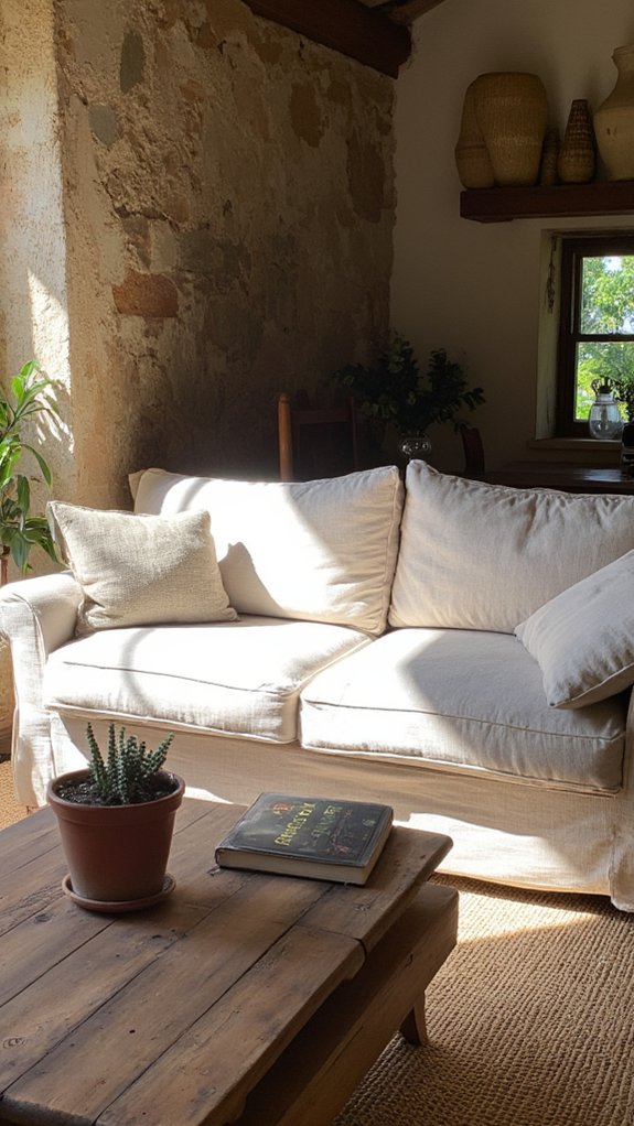 comfortable rustic beige sofa
