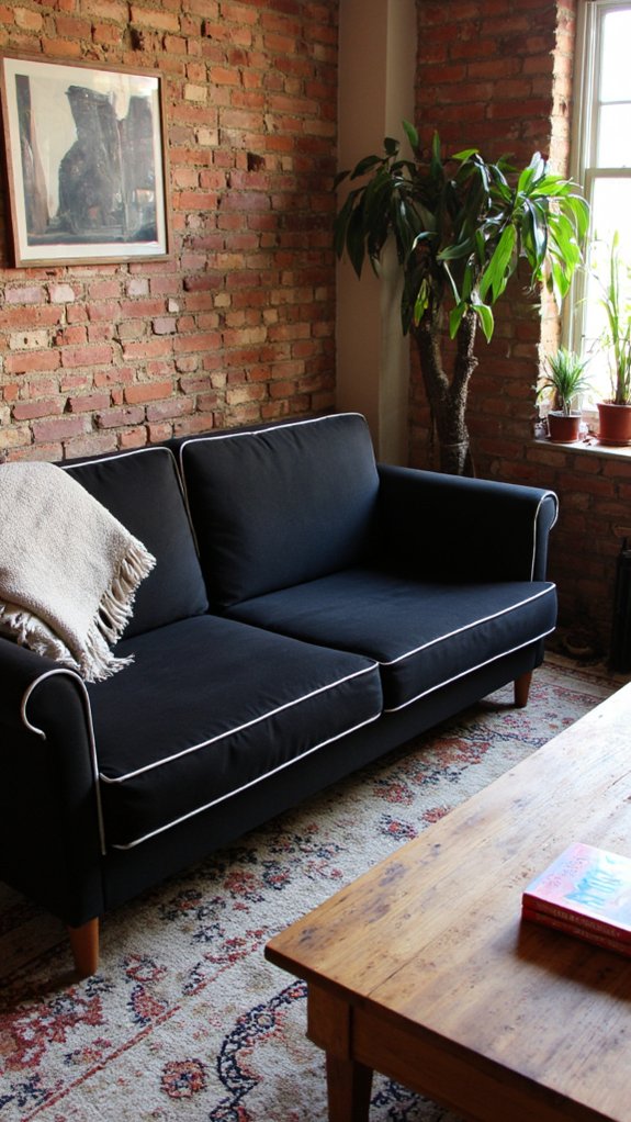 contrast stitching black sofa