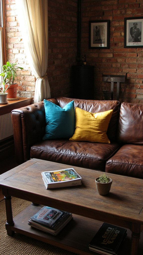 contrasting pillows enhance leather
