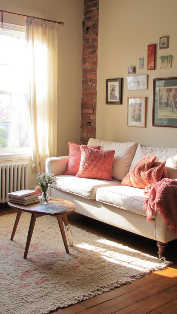 coral accents enhance warmth