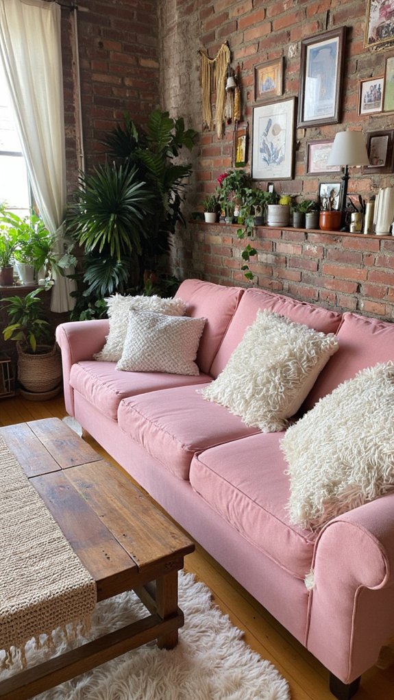 cozy bohemian pink couch