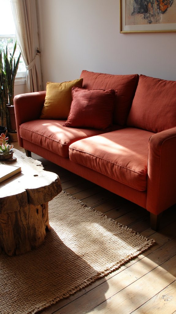 cozy earthy red sofa