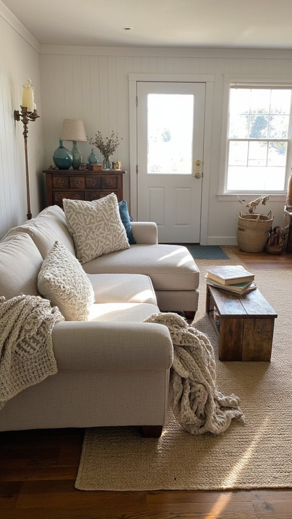 cozy farmhouse fabrics and finishes
