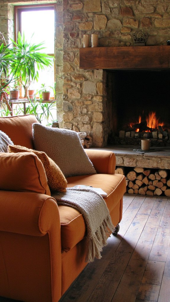 cozy fireplace sofa setup