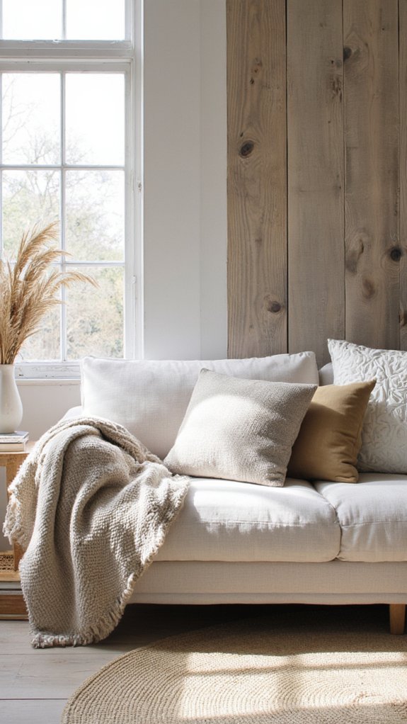 cozy minimalist sofa layering