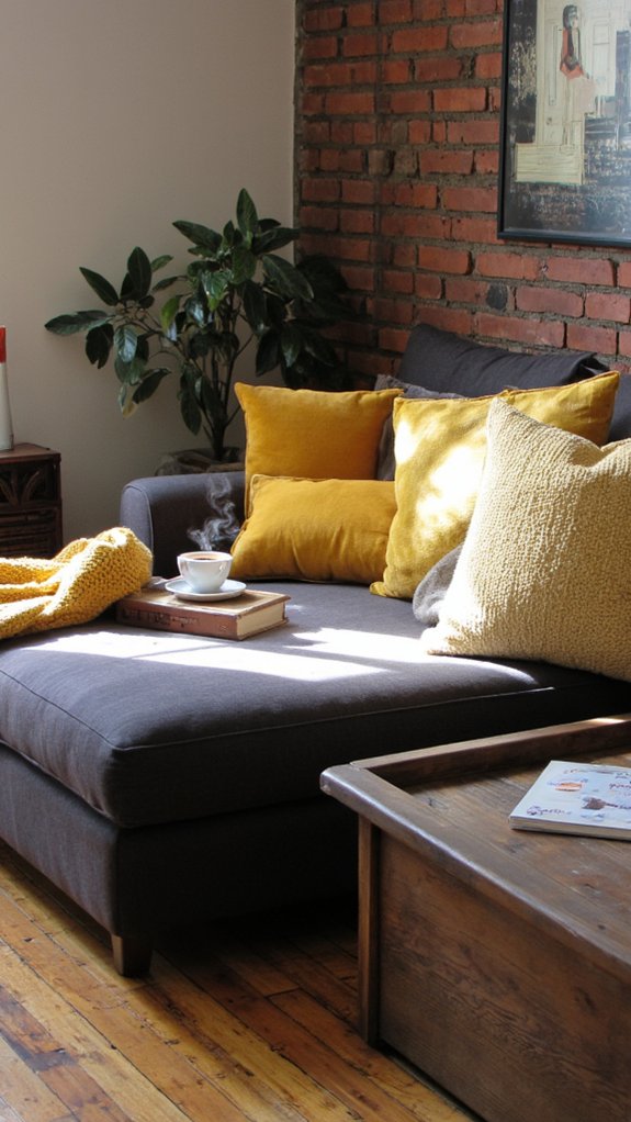 cozy mustard and gold accents