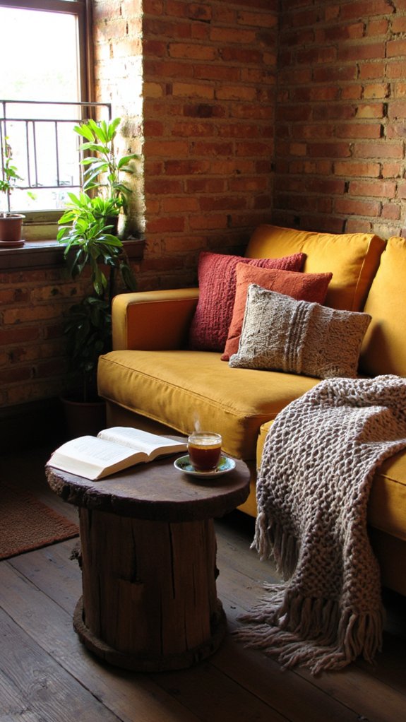 cozy mustard sofa nook