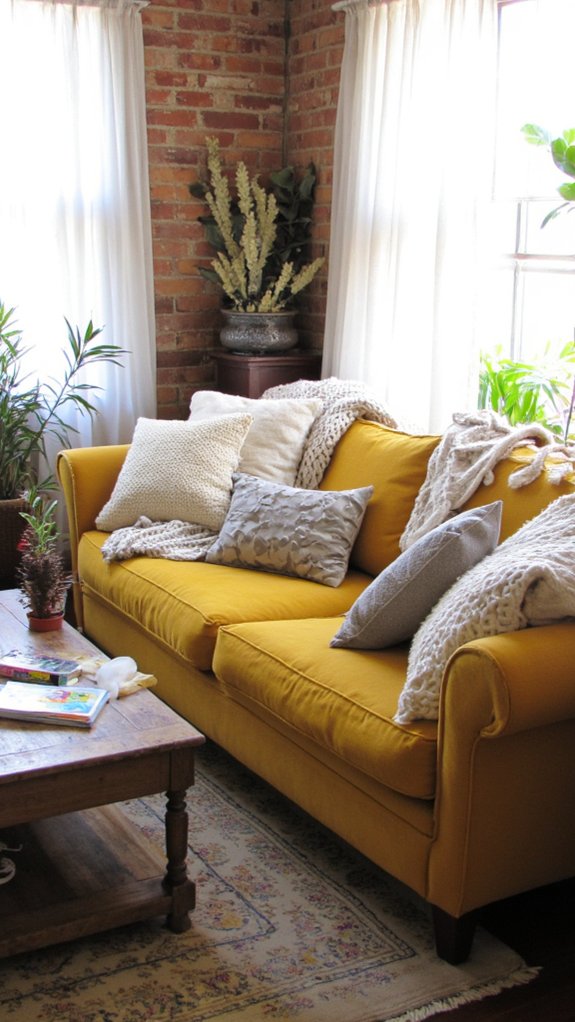 cozy mustard yellow sofa