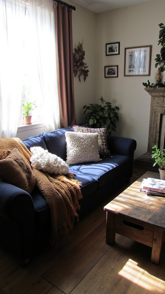 cozy navy sofa retreat