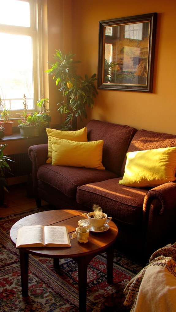 cozy nook with yellow cushions