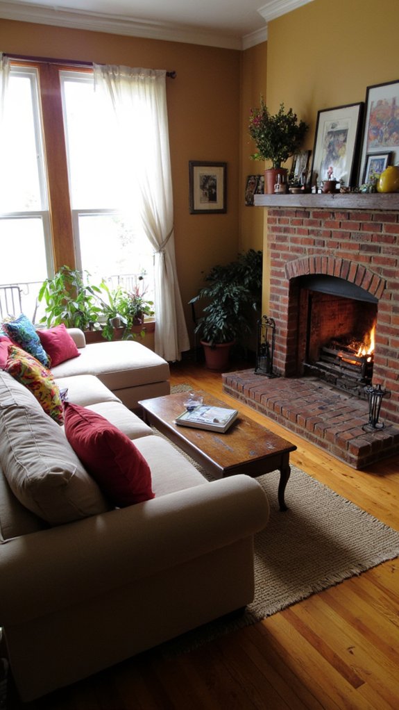 cozy sectional fireplace arrangement