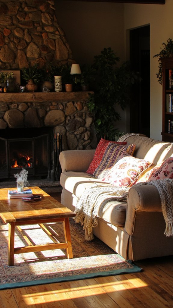 cozy sofa fireplace arrangement