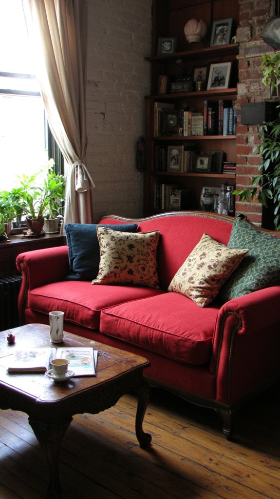 cozy traditional red sofa