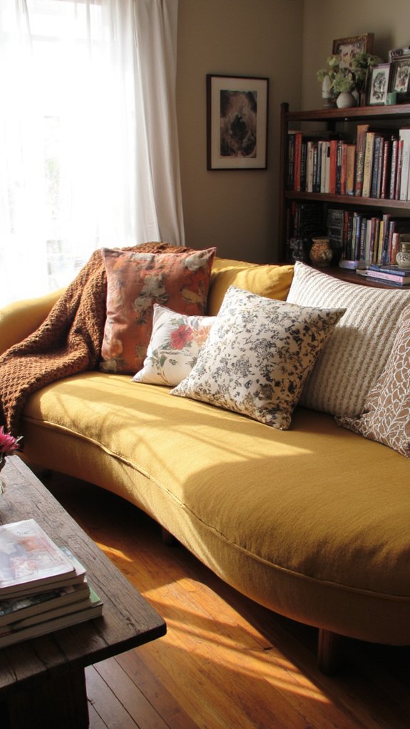 curved sofa enhances warmth