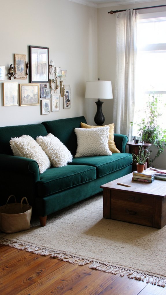 dark green statement sofa