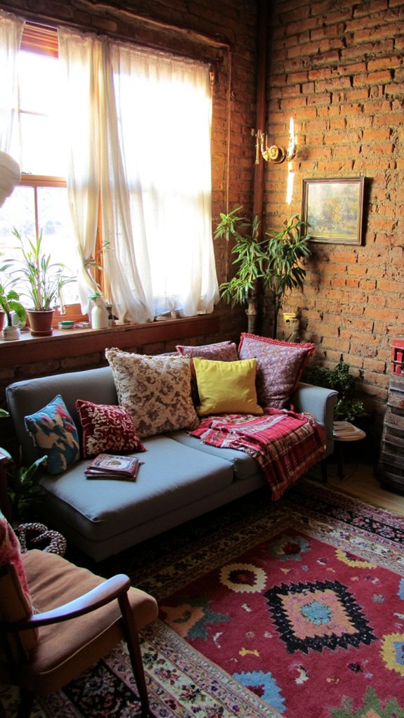 eclectic mixed textiles sofa