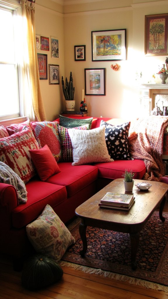 eclectic red sofa pillows