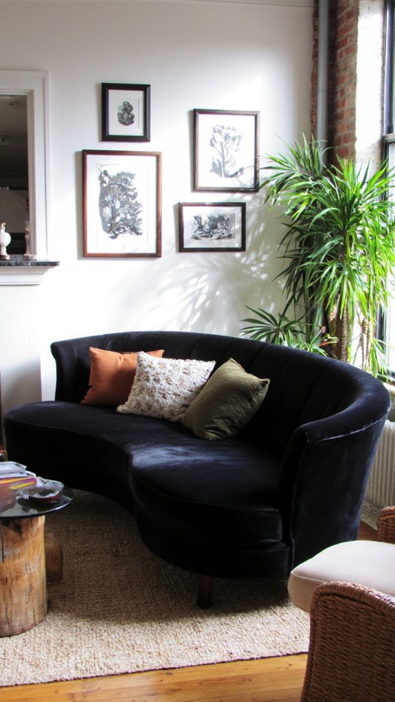 elegant curved black sofa