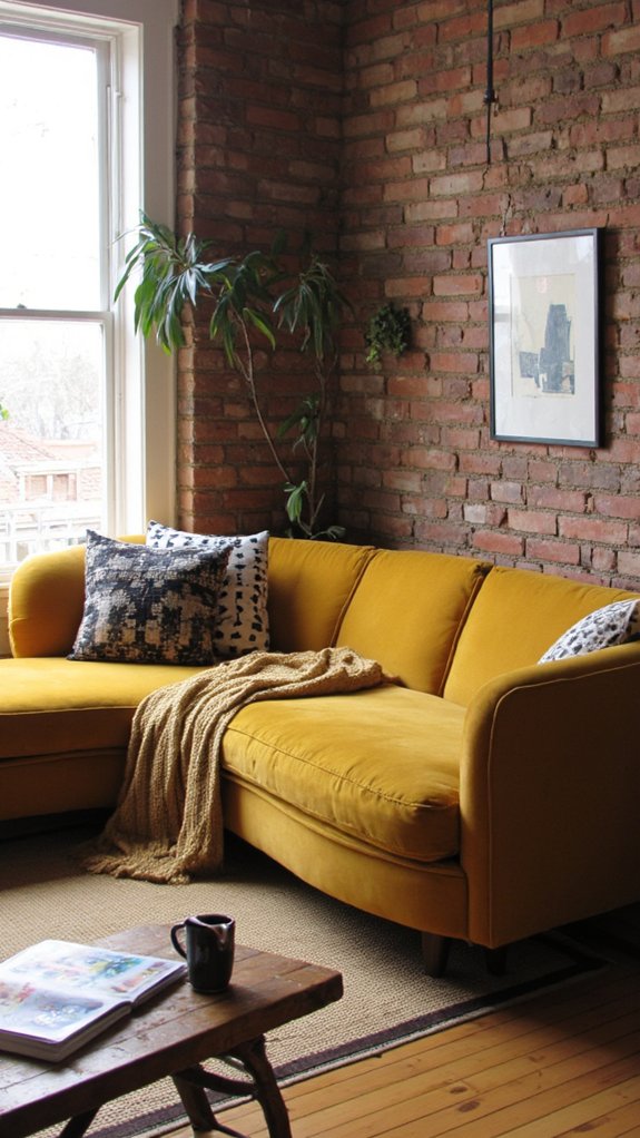 elegant curved mustard sofa