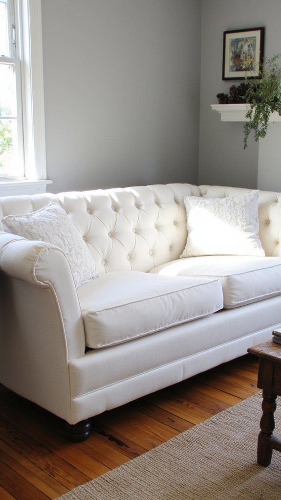elegant ivory tufted sofa