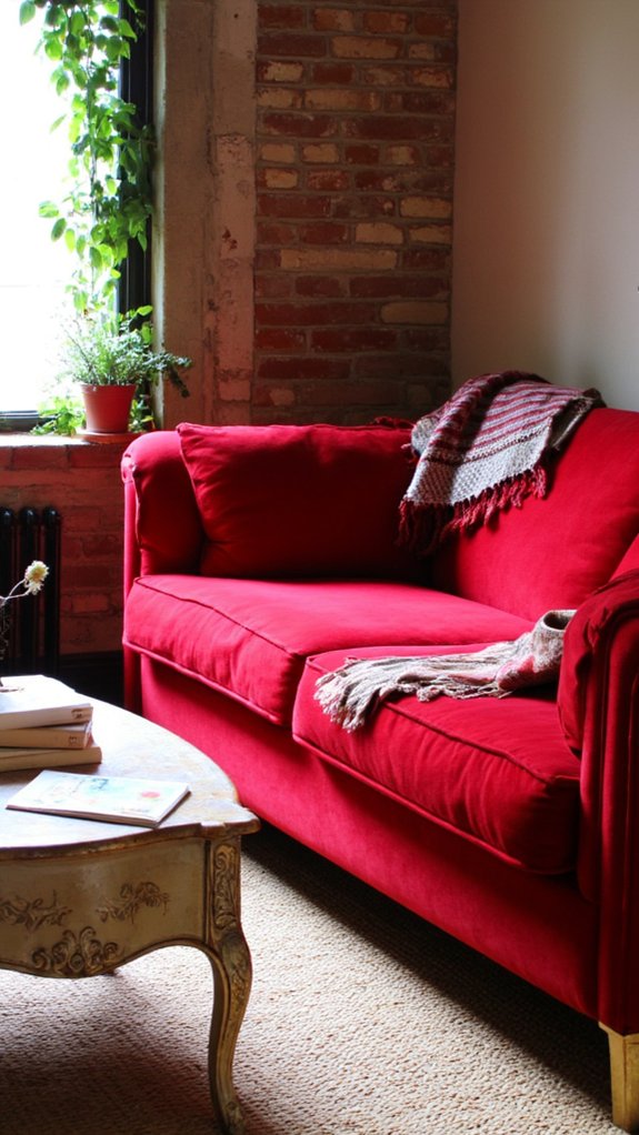 elegant red sofa accents