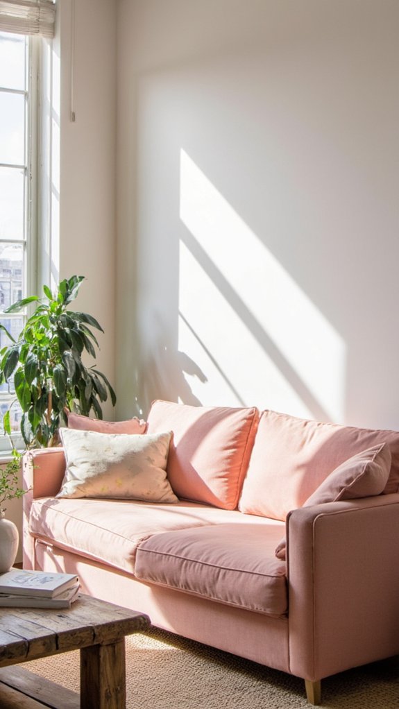 elegant salmon pink sofa