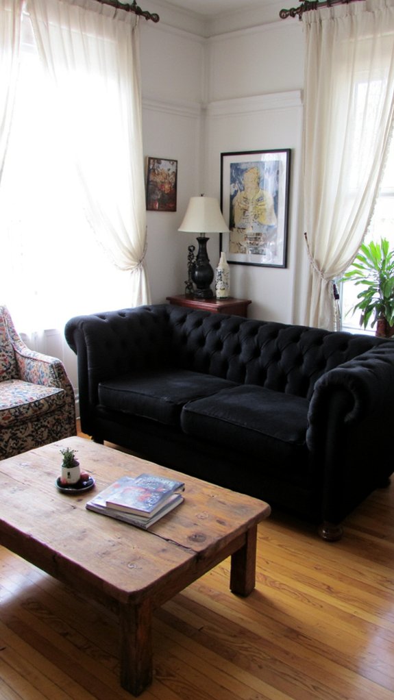 elegant tufted black sofa