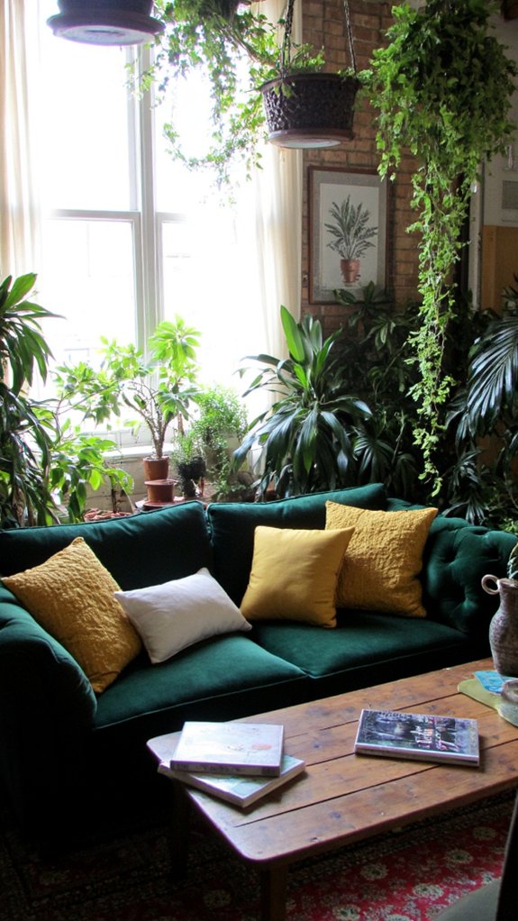 emerald sofa vibrant plants