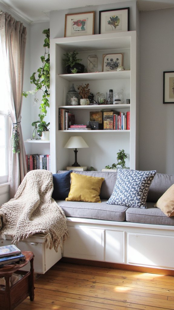 functional built in shelving sofas