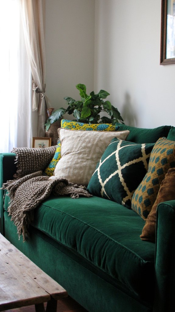 geometric green velvet pillows