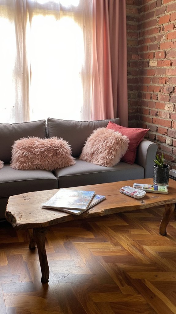 gray sofa blush curtains