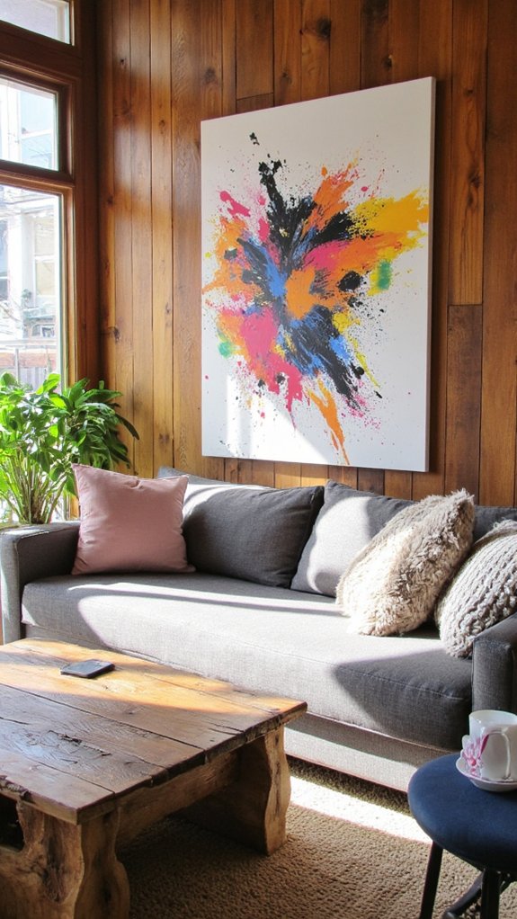 grey sofa bold artwork