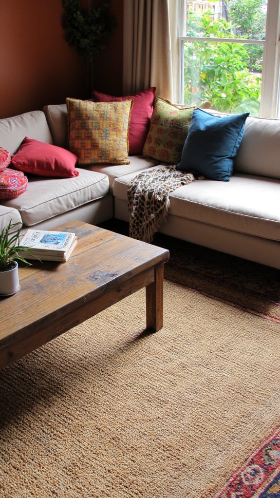 layered rugs define spaces