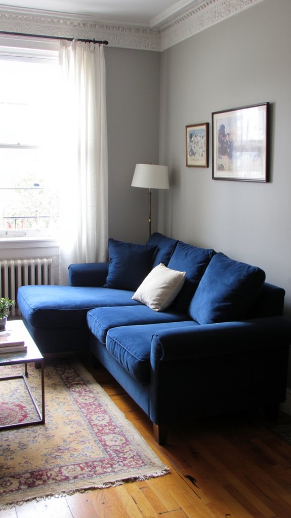 luxurious blue velvet sofa