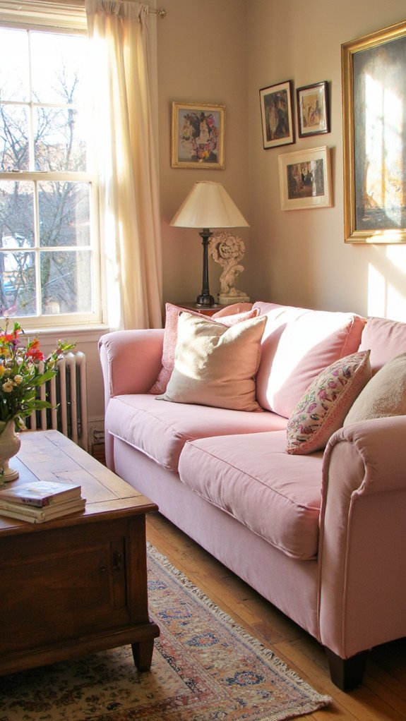luxurious blush pink sofa