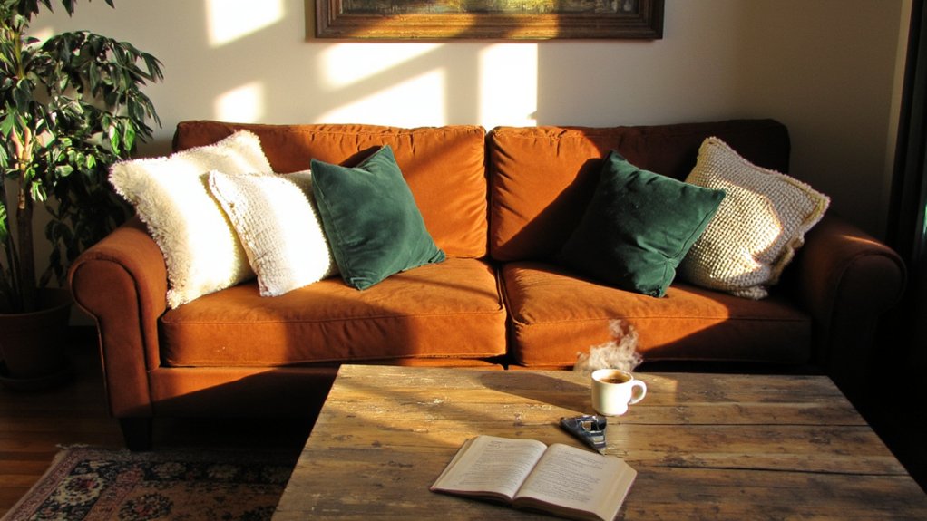 luxurious cognac velvet sofas