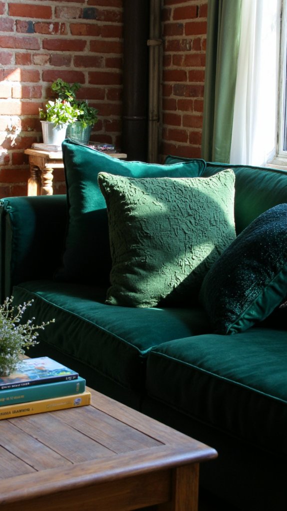 luxurious deep green pillows