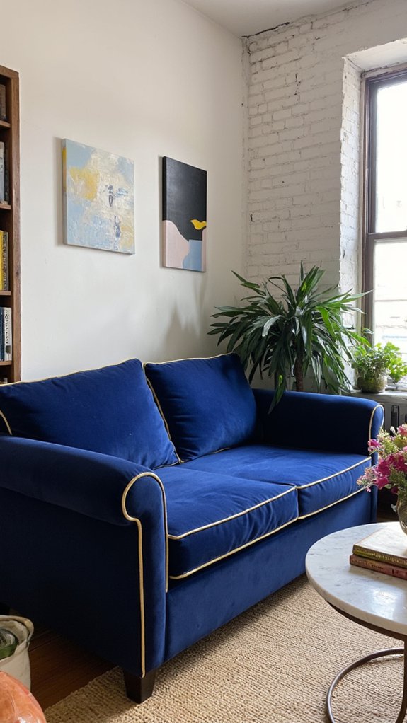 luxurious navy velvet sofa