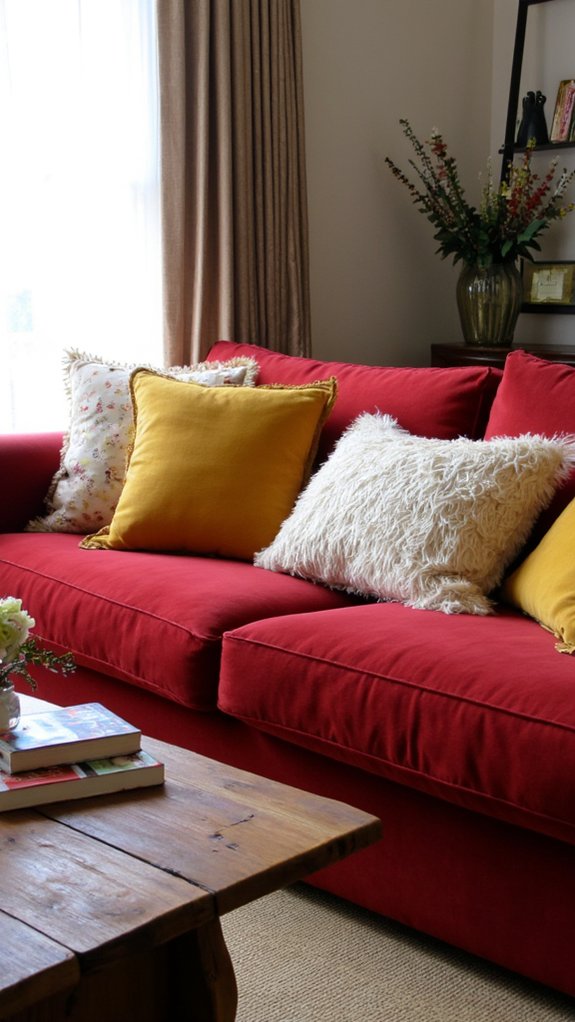 luxurious velvet red sofa