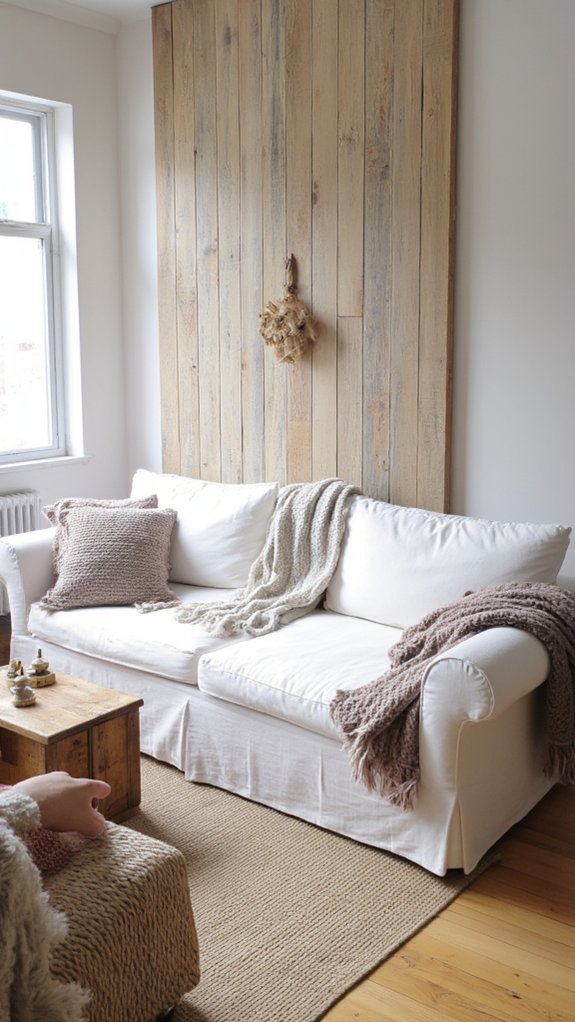 minimalist sofa with throws