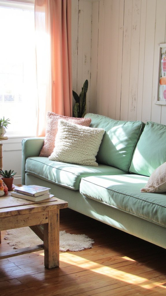 mint green peach curtains