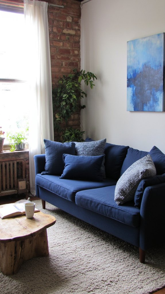 monochromatic blue living room