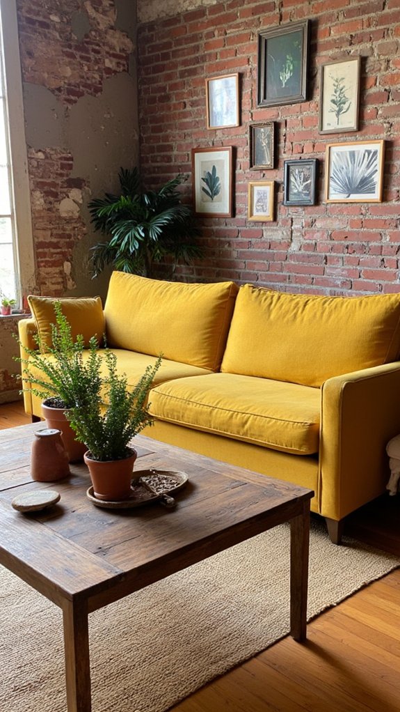 mustard sofa earthy tones
