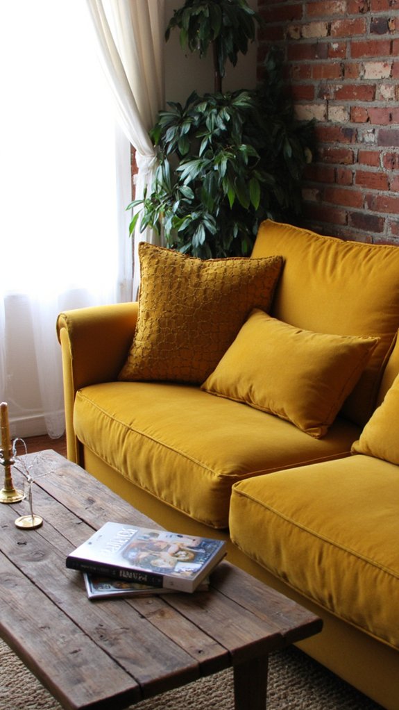 mustard sofa gold accents