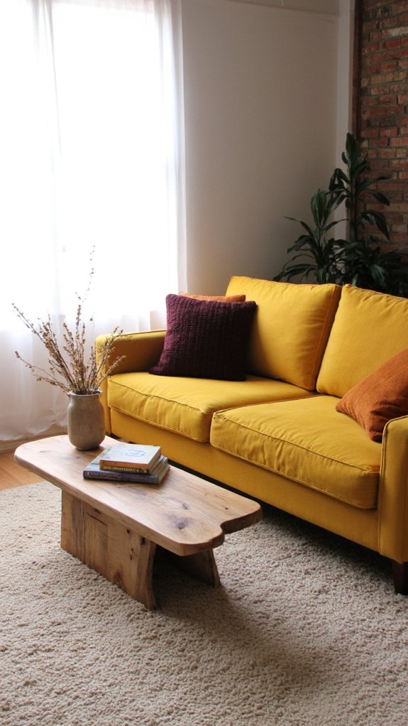 mustard sofa minimalist accents