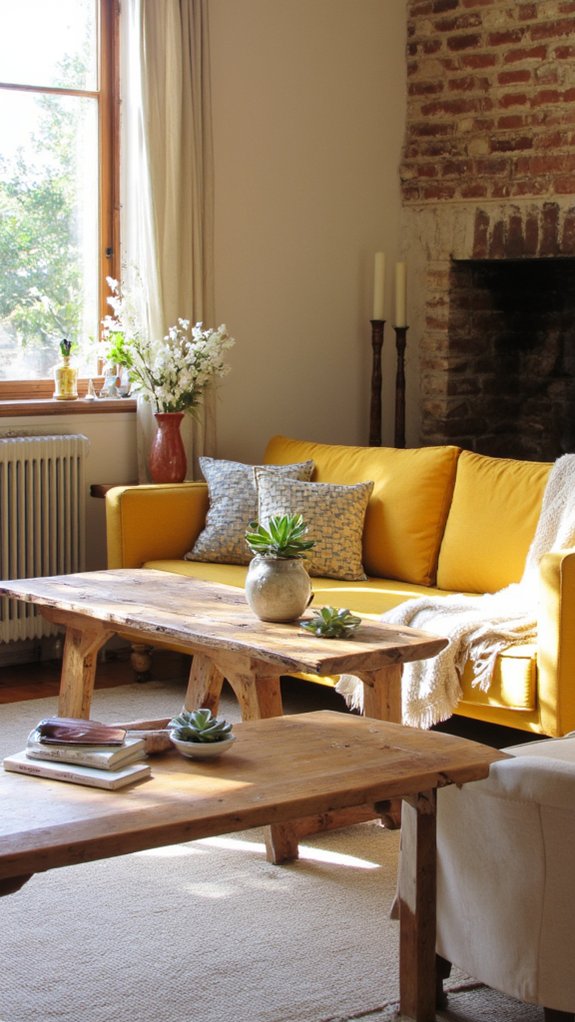 mustard sofa with neutrals
