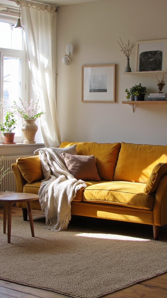 mustard velvet scandinavian sofa