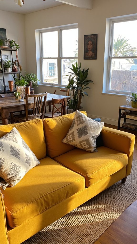 mustard yellow sofa centerpiece